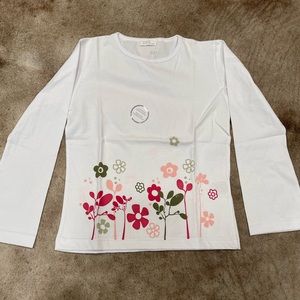 NWT Girl’s GIMOS 100% Cotton White Long Sleeve Shirt with Flower Print